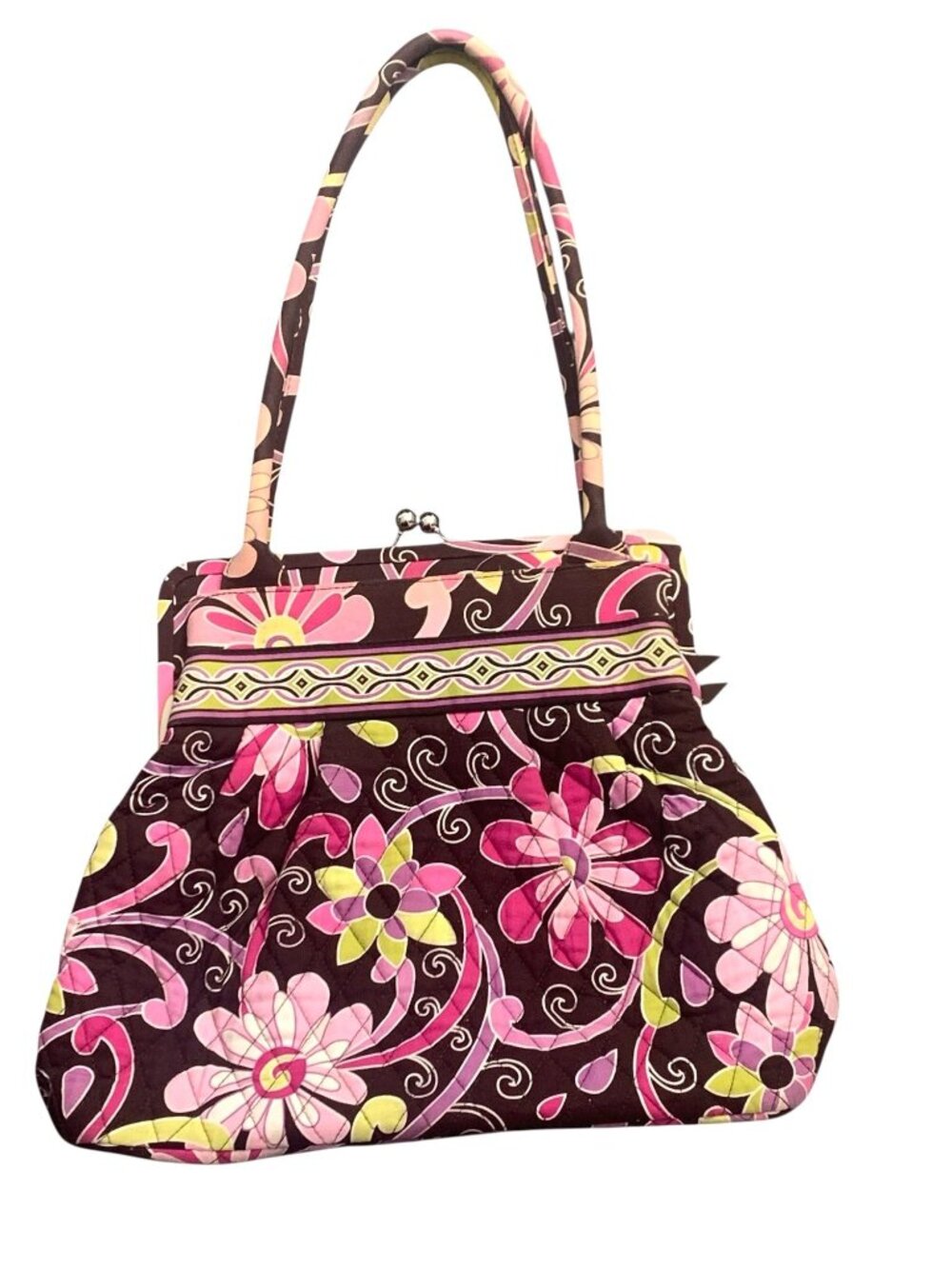 Vintage Vera Bradley Quilted Snow Lotus Handbag Shoulder Purse Navy Blue Retired